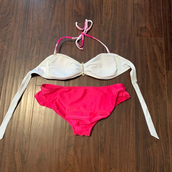 Xhilaration Pink & White Bandeau Bikini Set - Picture 2 of 4